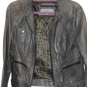 Andrew Marc Grey Leather Bomber Jacket